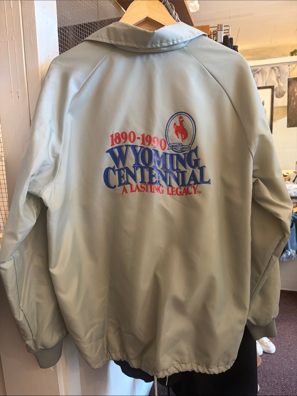 Vintage 1990 Wyoming Centennial Rodeo  Light Green Gray Jacket